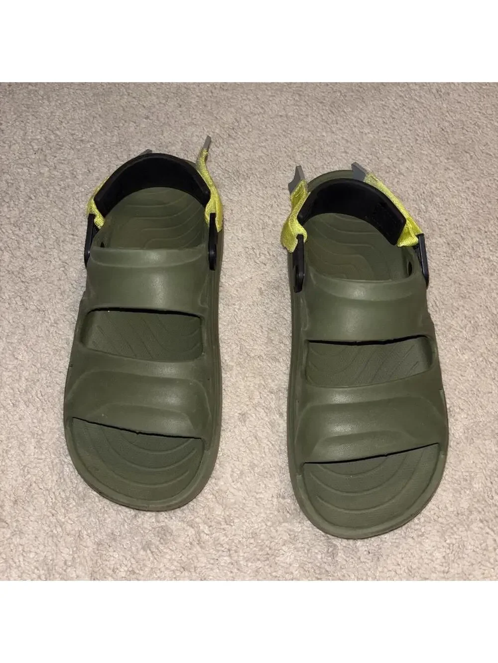 Rugged Shark Olive Green Outdoor Sandals with Yellow Adjustable Straps